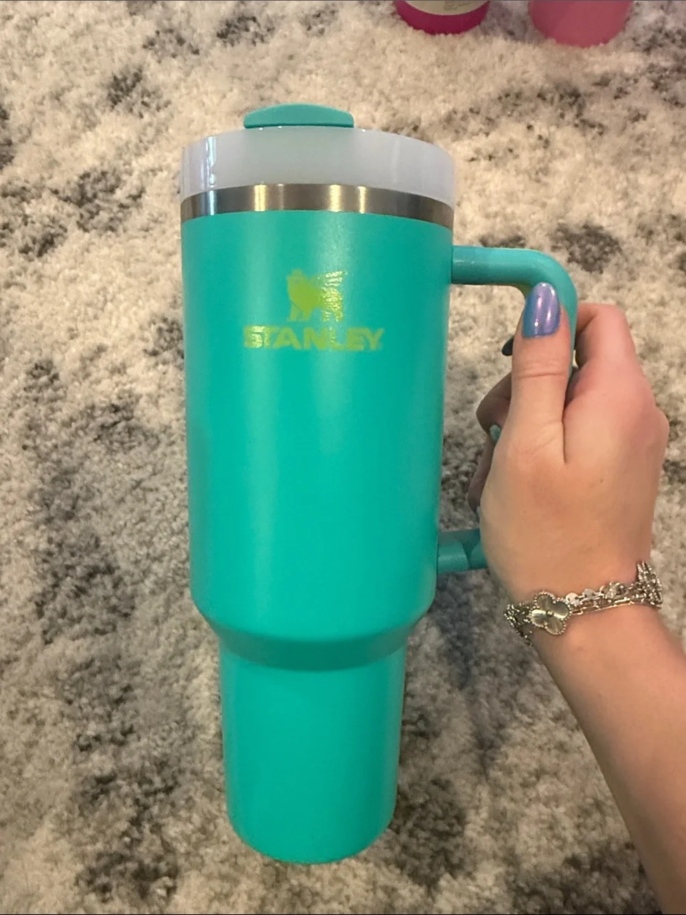 Stanley Teal Travel Mug with Handle and White Top